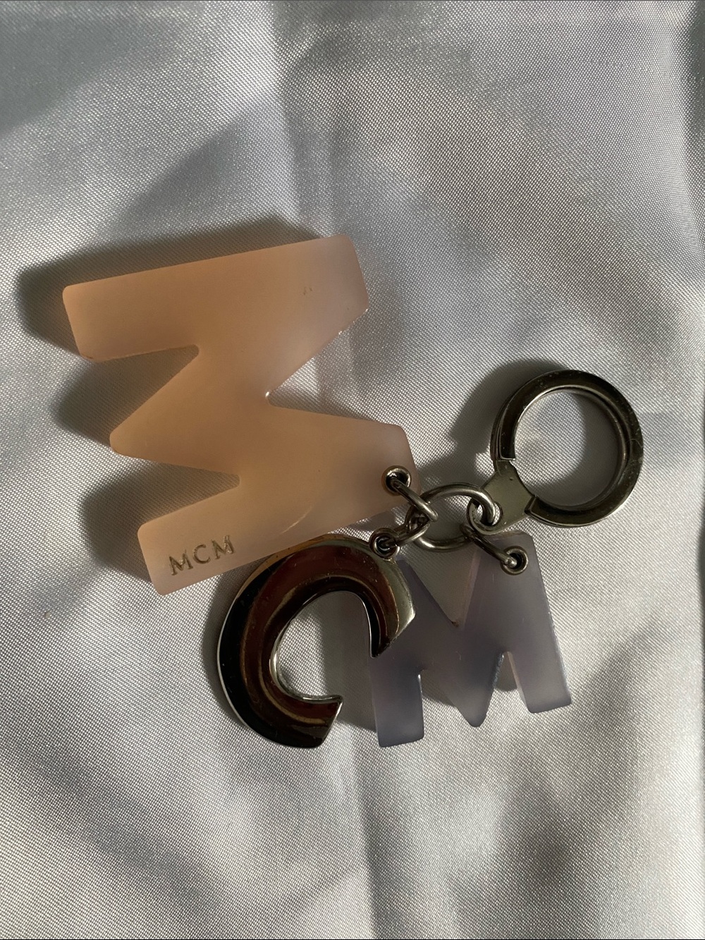 MCM Pink Gradient Acrylic Keychain with Silver 'C' Charm - Picture 2 of 6